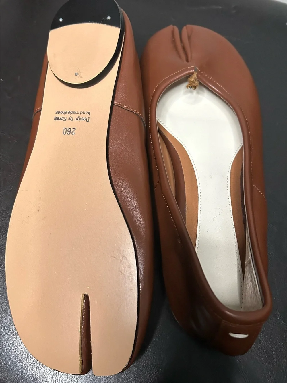 Hand Made Ippeum Leather Split-Toe Ballet Flats in Brown